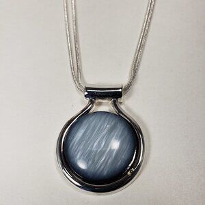 Polished 16 inches Silver tone Layered Chain Bluish Grey Pendant Necklace